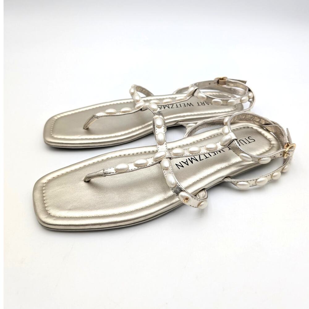 Stuart Weitzman Pearlita Flat Sandals Open Toe Women's Gold Size US8 EU38.5